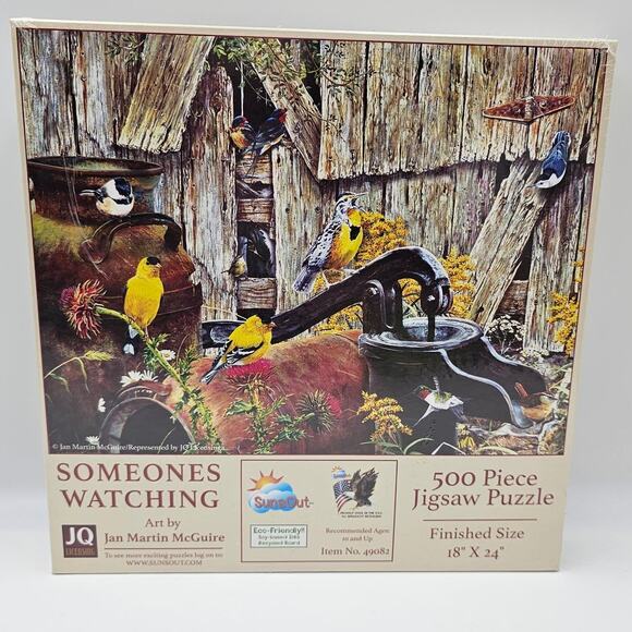 Suns Out Someone's Watching 500 Piece Puzzle Bird Rustic Country Sealed New USA - Picture 1 of 9